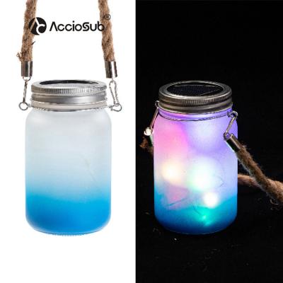 China AccioSub Sustainable Wholesale Gradient Colored Fairy Lights Bottom String Hanging Box Customized Glass Blanks Frosted Mason Jar Sublimation for sale