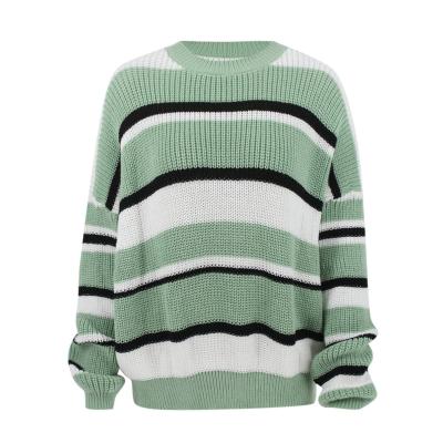 China Breathable Women Fashion All-match Round Neck Comfortable Sweater Striped Slim Knitted Sweater for sale