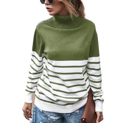 China Breathable Winter Top Neck Striped Patchwork Long Sleeve Ladies Pullover Sweater For Women for sale