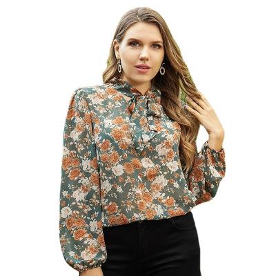 China Temperament soft top anti-pilling high quality fresh bow floral shirt plus size shirt for women for sale