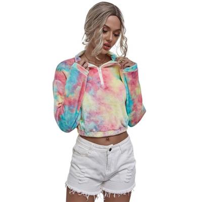 China Wholesale Anti-wrinkle Women Tie Dye Hoodies Sweater Winter Long Sleeve Casual Plush Top for sale