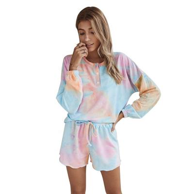 China 2021 QUICK DRY spring and summer ladies casual home wear set women's tie dye suit for sale