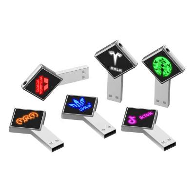 China Metal Logo Lighting Glowing Up Custom Glass Electric Instrument Usb Reader 4gb Square Pen Flash Drive 64gb for sale