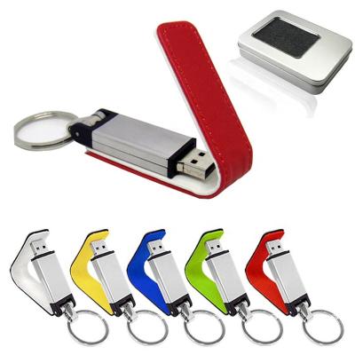 China Leather OEM Embossed Logo Executive Leather Memorias USB Pen Drive Key Chain USB Flash Drives 16gb 32GB for sale