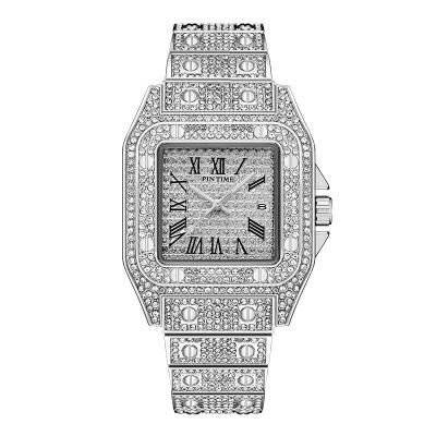 China Automatic Date PINTIME Women Quartz Watch Full Diamond Stone Inlay Rose Gold Luxury Rhinestone Sliver Stone Watches Female Wristwatch Iced Out Clock for sale