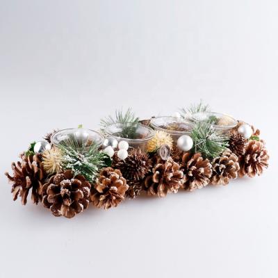 China Pine Cones Christmas Gift Candle Holders Pine Cones Taper 4 Tier Wooden Candle Holder Cheap Service Best for sale