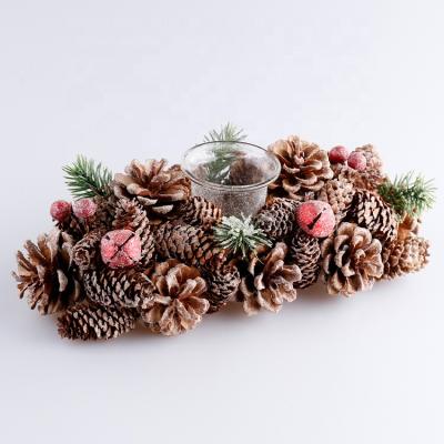 China Simple Pinecone Decoration Christmas Home Candle Holder with Snowfall Powder for Table Decoration Set for sale