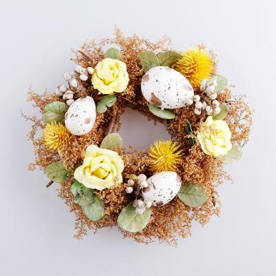 China Green Leaves Easter Wreath Outdoor Holiday Decoration Artificial Eggs Green Leaves Wreaths Wall Decor for sale