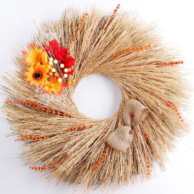 China Hot Selling High Quality Farm Dried Straw Wreath Doorway Christmas Wicker Burlap Wreath QDL200812 for sale