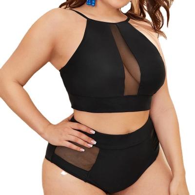 China Contrast breathable black round neck high waist plus size swimwear bikini for fat women 2022 for sale