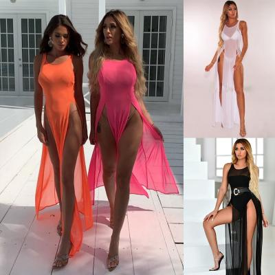 China Casual Sale Summer Solid Color Slit Elegant Women Washable Hot Sun Dress for sale