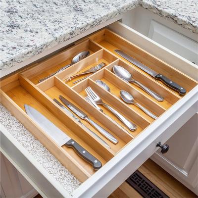 China High Quality Viable Organizer Adjustable Bamboo Divider Tray Insert Storage Bag Food Drawer Expandable Cutlery Holder Kitchen Utensil for sale