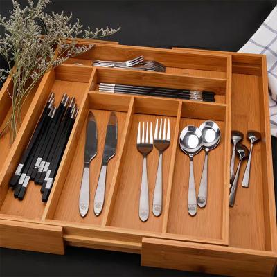 China High Quality Viable Organizer Adjustable Bamboo Divider Tray Insert Storage Bag Food Drawer Expandable Cutlery Holder Kitchen Utensil for sale