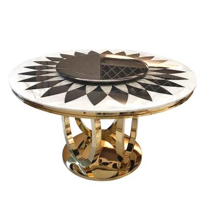 China European style marble top stainless steel natural marble top low dining table with lazy susan for sale