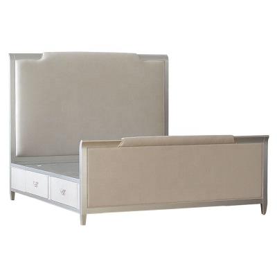 China Italian style high grade solid wood fabric, solid wood frame, hand carving 4 drawer bed, for sale