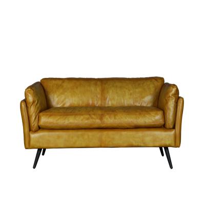 China Removable Cover Solid Wood And Genuine Leather Two Seater Sofa For Industrial And Vintage Living Room for sale