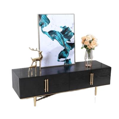 China Classic European stainless steel design with real wood veneer and metal leg TV stand for sale