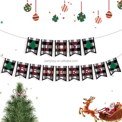 China Wholesale Durable Christmas Decoration Supplies Christmas Flag Christmas Ornaments Checkered Banner for sale