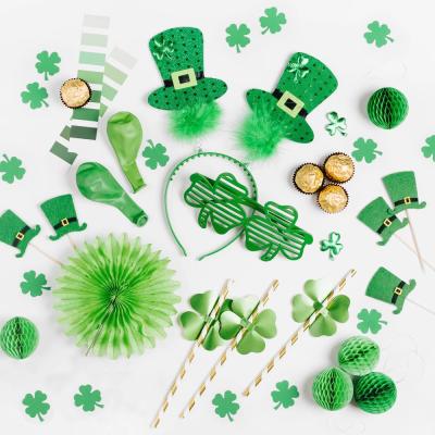 China Cheap green colorful St Patrick's Day decoration fancy shamrock shamrock party banners dinner dishes hats hair accessories set for sale