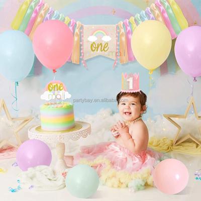 China Rainbow Birthday Theme Party Stage Decoration Durable Latex Balloons And Happy Banners Colorful Tassels for sale