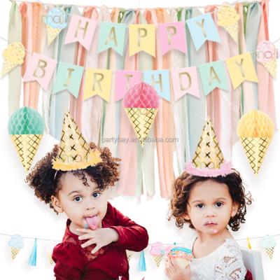 China Durable Kids Lace Ice Cream Birthday Party Decoration Kit First Birthday Theme Decoration Kit for sale