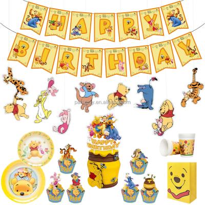 China Goods 1 Set Winnie The Pooh Theme Party Balloons Happy Birthday Banner Cake Toppers Kids Birthday Party Baby Shower Decor for sale