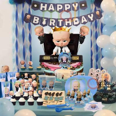 China Durable Disposable Tableware Theme Boss Baby Disposable Dishes Birthday Party Decorations Cups Straws Tablecloth Supplies for sale