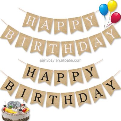 China Factory Direct Happy Birthday Banner Party Decoration Durable Burlap Happy Birthday for sale