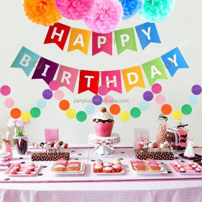 China Durable Happy Birthday Banner With Colorful Paper Flags Bunting Circle Confetti Honeycomb Balls Birthday for sale