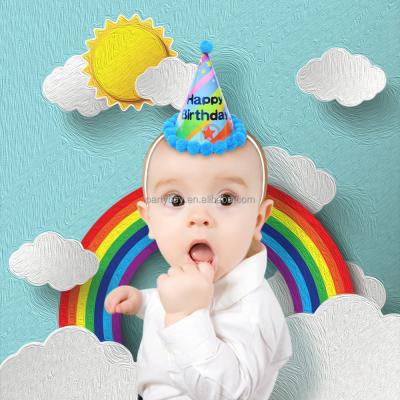 China Fashionable Party Supplies Gifts Baby Happy Birthday Cake Cone Hat For Kids Forest Rainbow Birthday Party Christmas for sale