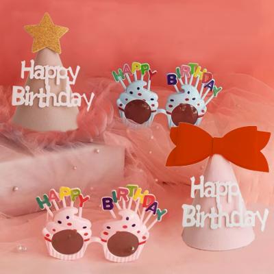 China Fashionable Birthday Party Decoration Hat Pink Bow Smile Star Felt Nonwoven Fabric Birthday Hat for sale