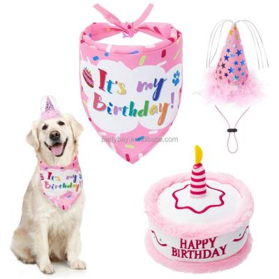 China New Design Pink Pet Girl Birthday Saliva Towel Durable Hat Toy Decoration Set for sale