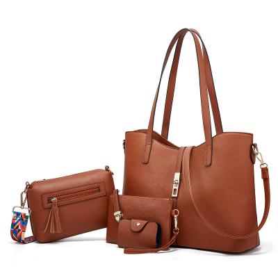 China Fashion Wholesales Fashion Soft PU Leather Single Shoulder Bag 4 Pcs Set Ladies Handbags Set for sale