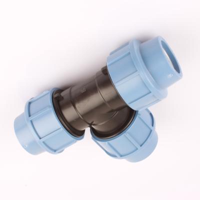 China Water Supply 20~110MM PP Squeeze Compression Fittings Plumber PP Blue Light Blue Pipe Fittings for sale