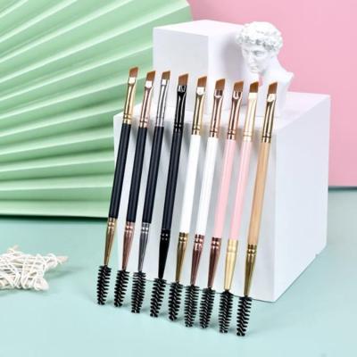 China Angular Blush FYD Custom Double Ended Rose Gold Wood Angled Eyelash Extension Mascara Eyebrow Spoolie Brush Mini Eyebrow Brush for sale