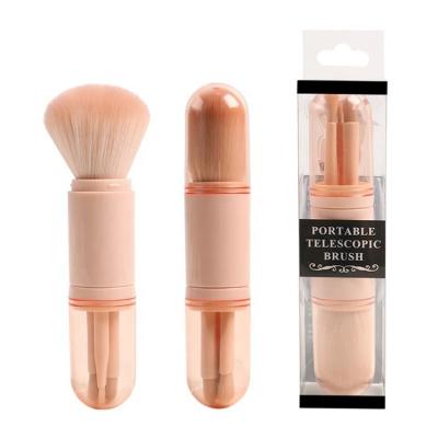 China Angular Blush FYD 4 in 1 Loose Synthetic Mini Retractab Pink Kabuki Makeup Brush Travel Portable Makeup Brush Set Brush for sale