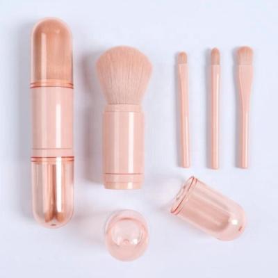 China Angular Blush Pink Makeup Brush FYD Separable 4 in 1 Mini Brush Private Label Custom Cosmetic Makeup Set Portable Retractable Brush for sale