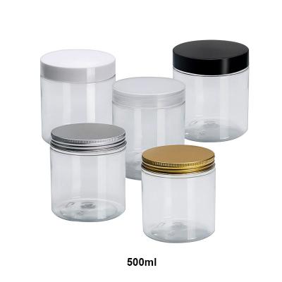 China 500ml 16oz Pet Cosmetic Cookie Jar Sealed Clear Plastic Jar Candy Nut Jar Container for sale