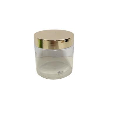 China 300ml 500ml PET Cosmetic Empty Plastic Clear Color Cosmetic Jar With Gold Shiny Lids Big Container For Body Butter Cream for sale