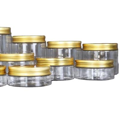 China Household Products Clear Jars Cosmetic Body Scrub Container Empty Pet Plastic Jars With Aluminum Lids for sale