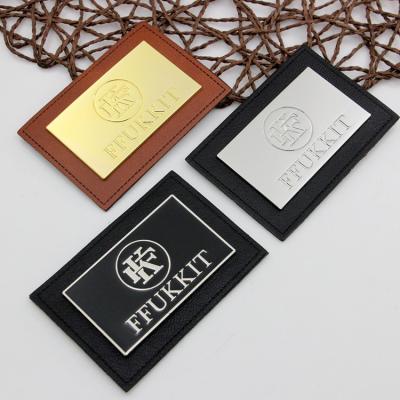 China Custom Logo Sewing Label Patches For Handbag Garment Metal Label FREE SAMPLE Metal Ribbon Small Clothes Label Viable Black PU Leather for sale