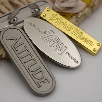 China bag accessories nickel free custom handbag hardware engraved brand Logo Plate Tags, high quality custom metal Logo Metal Labels for handbags for sale