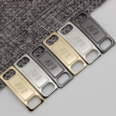 China Other Wholesale Metal Decorative Af1 Lace Accessories Lock Shoe Lace Label Tag Charms Custom Embossed Metal Label for sale