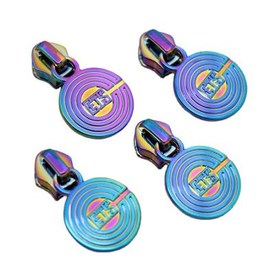 China Other #5 color wholesale custom metal rainbow nylon zipper slider and puller for bag/handbag, design logo zipper head for clothing for sale