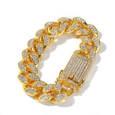 China Hiphop Men's Big Hip Hop 20mm Diamond Gold Chain Bossy Miami Cuba Exaggerated Cuban Bang Chain Accessories CZ Bracelet for sale