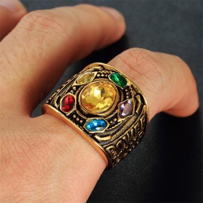 China Large Colorful Natural Neo-Gothic Neo-Gothic Stones Gold Stainless Steel Ring For Men And Women for sale