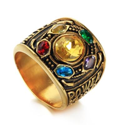 China Large Colorful Natural Neo-Gothic Neo-Gothic Stones Gold Stainless Steel Ring For Men And Women for sale