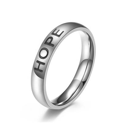 China 8mm Width Stainless Steel Letter HOPE LOVE Wedding Ring Romantic Silver Rings For Men And Women for sale