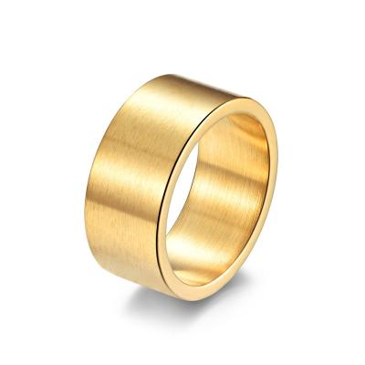 China Simple Hiphop 10mm Wide Matte Brushed Titanium Steel Engagement Ring Men's Hip Hop Trendy Gold Plated Ring for sale