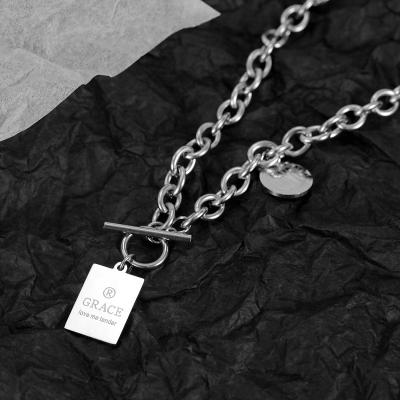 China TRENDY Clavicle Chain Personalized Name Square OT Buckle Custom Jewelry Women's Stainless Steel Necklace for sale